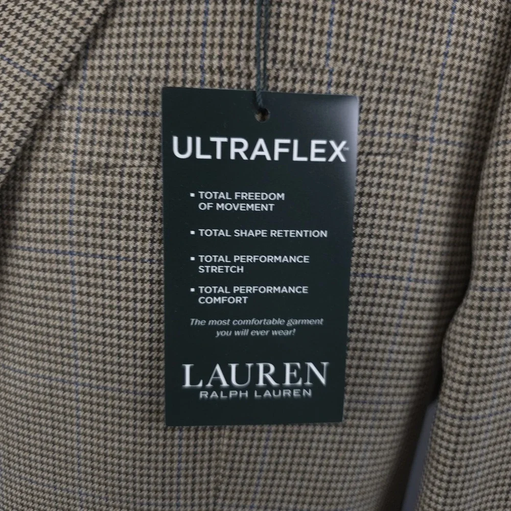 Lauren Ralph Lauren UltraFlex Blazer Mens 40 Long‎ Brown Houndstooth Jacket